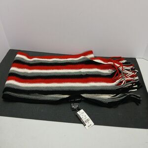 New York & Company Scarf Striped Quilted 54" Red White Gray Black